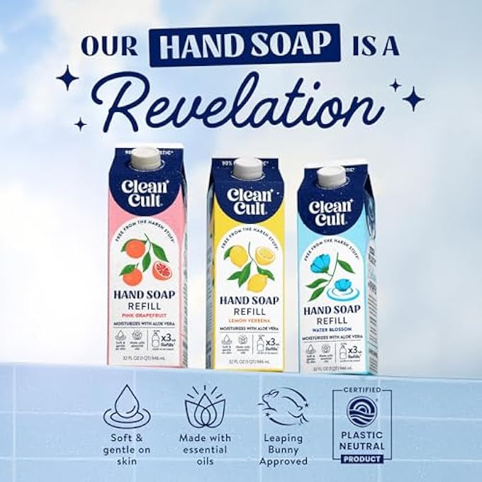 Cleancult LIQUID HAND SOAP REFILLS (32OZ, 1 PACK) - HAND SOAP THAT NOURISHES & MOISTURIZES - LIQUID SOAP FREE OF HARSH CHEMICALS - PAPER BASED ECO REFILL, USES 90% LESS PLASTIC - LEMON VERBENA - Image 4